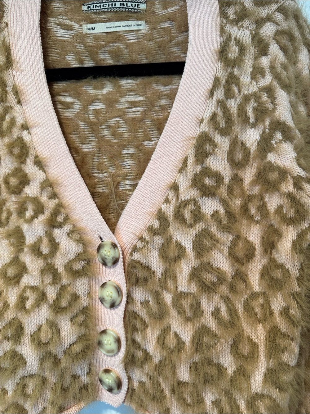UO Kimchi Blue Meo Leopard Eyelash Cropped Cardigan Blush Multi Size M - Picture 7 of 14